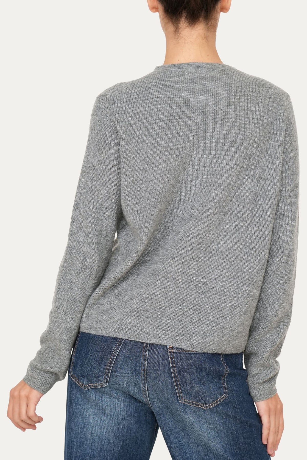 Cardigan manica lunga con bottoni misto cashmere - Grigio