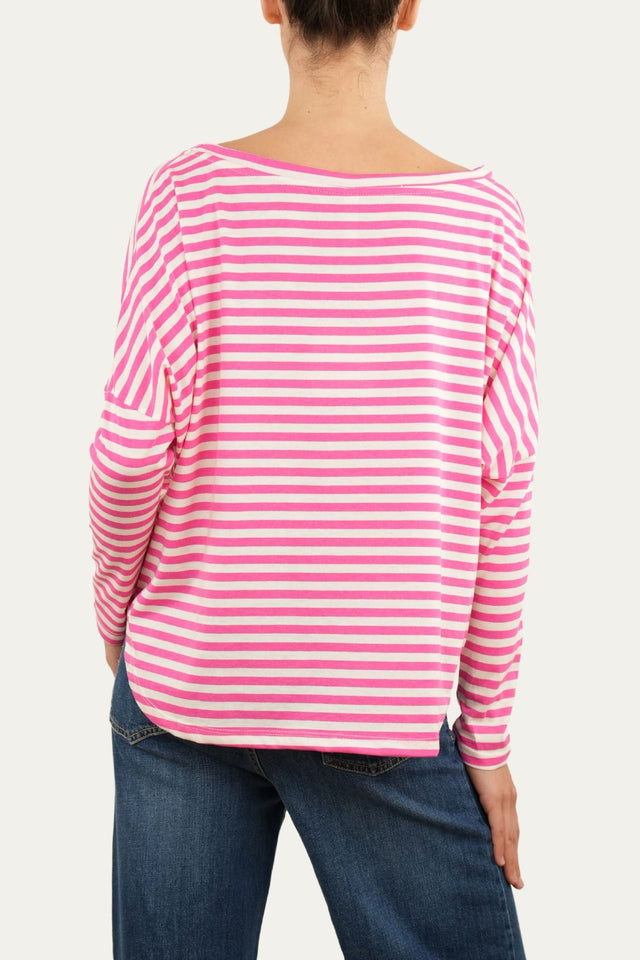 Maglia scollo a barca in cotone a righe Florida - Fuxia