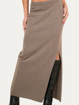 Gonna lunga con spacco misto cashmere - Noce
