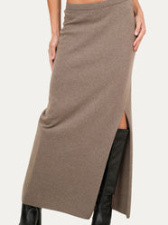 Gonna lunga con spacco misto cashmere - Noce