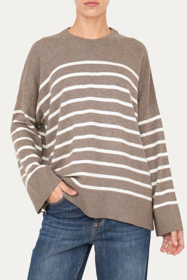 Maglione morbido a righe - Noce/Panna