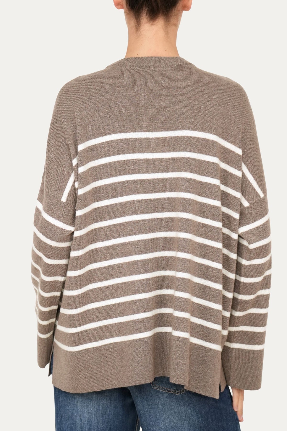 Maglione morbido a righe - Noce/Panna