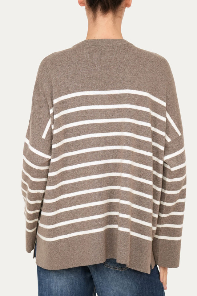 Maglione morbido a righe - Noce/Panna