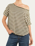 Maglia scollo a barca in cotone maniche corte a righe Florida - Militare