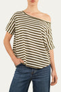Maglia scollo a barca in cotone maniche corte a righe Florida - Militare