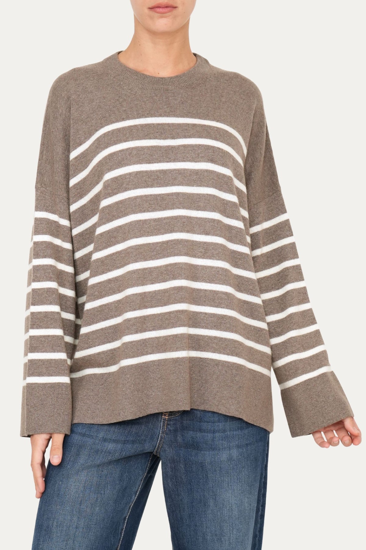 Maglione morbido a righe - Noce/Panna