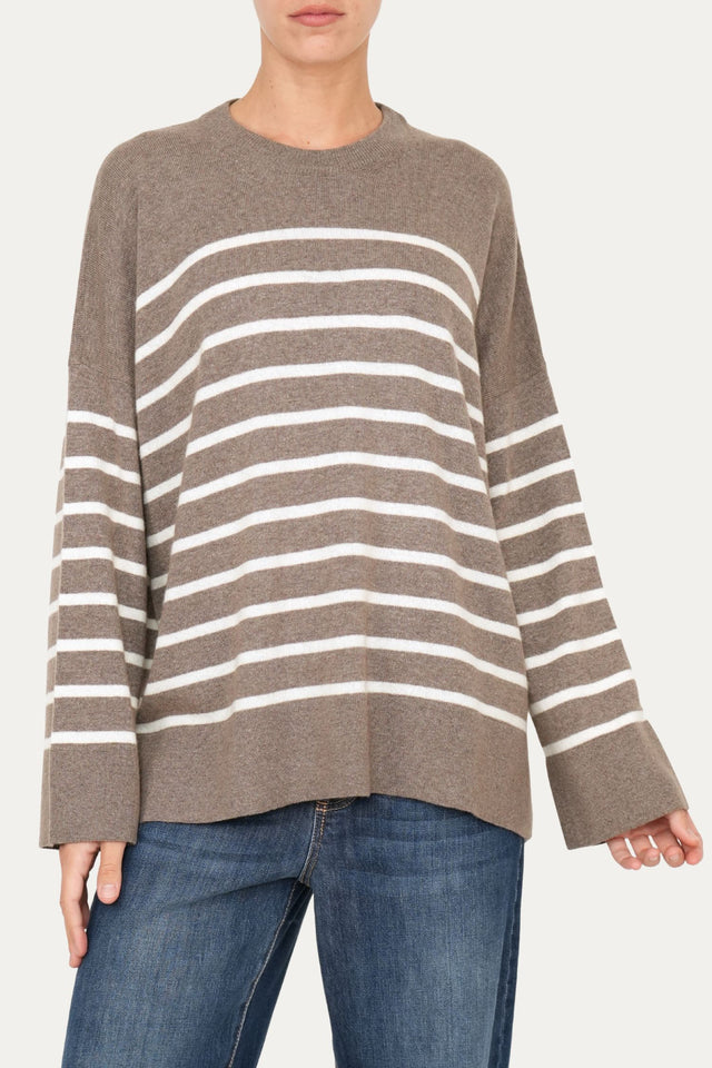 Maglione morbido a righe - Noce/Panna