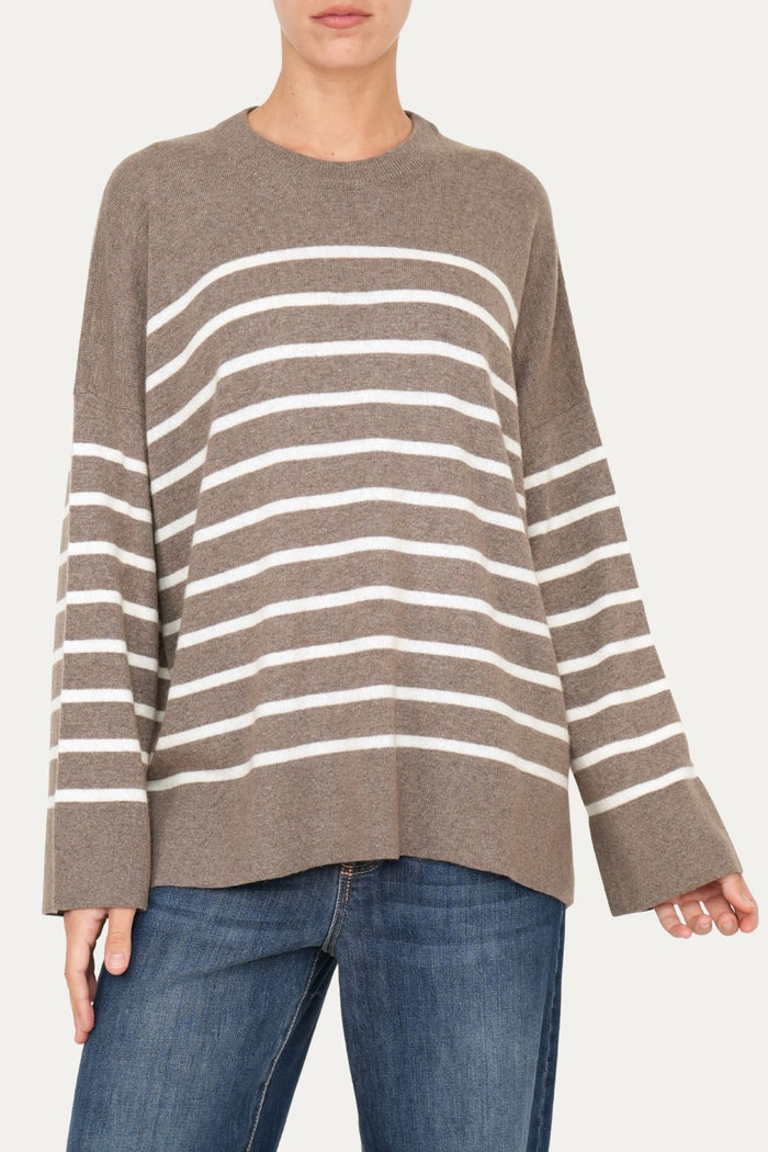 Maglione morbido a righe - Noce/Panna