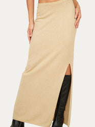 Gonna lunga con spacco misto cashmere - Grano