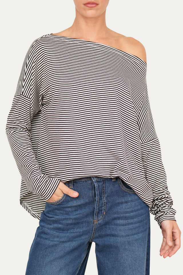 Maglia scollo barca spalla scesa righe Kansas - Moro