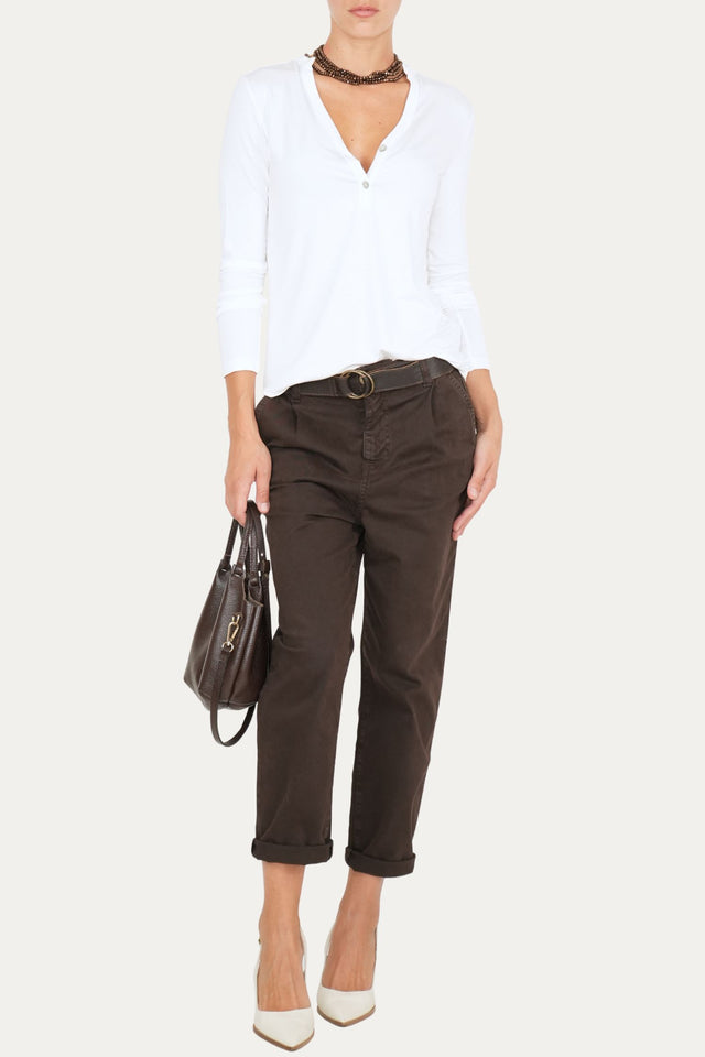 Pantalone boyfriend SALLY cotone gabardina - Moro