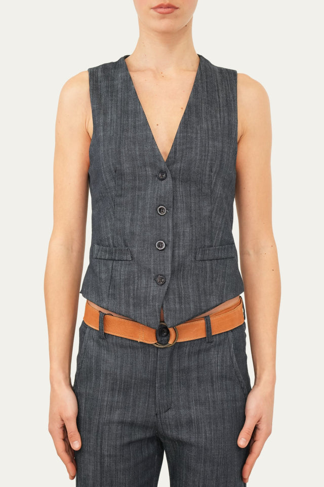 Gilet con bottoni - Denim Blu