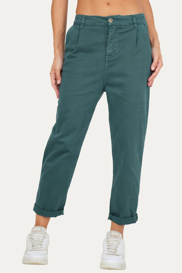 Pantalone boyfriend SALLY cotone gabardina - Ottanio