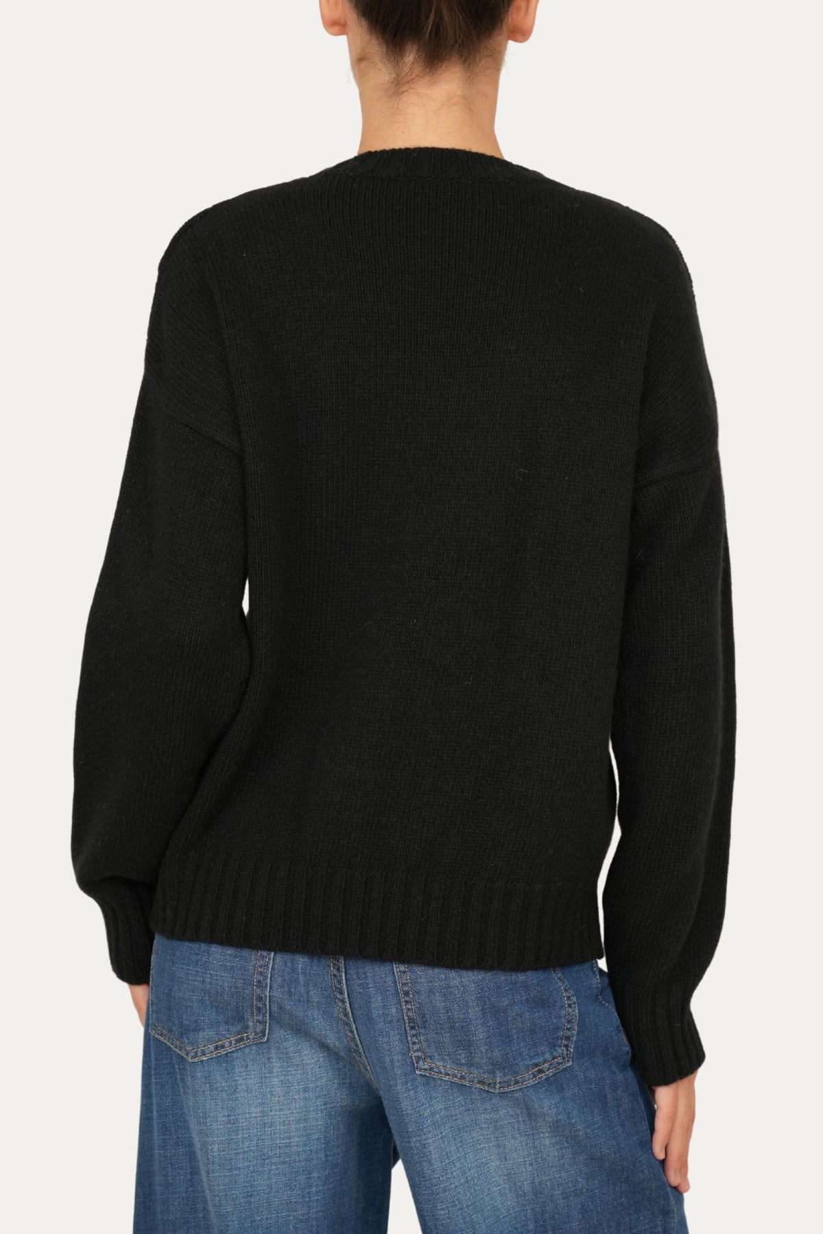 Maglione TRECCE e ROMBI misto cashmere - Nero