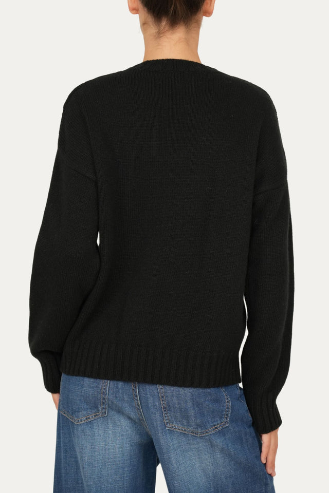 Maglione TRECCE e ROMBI misto cashmere - Nero