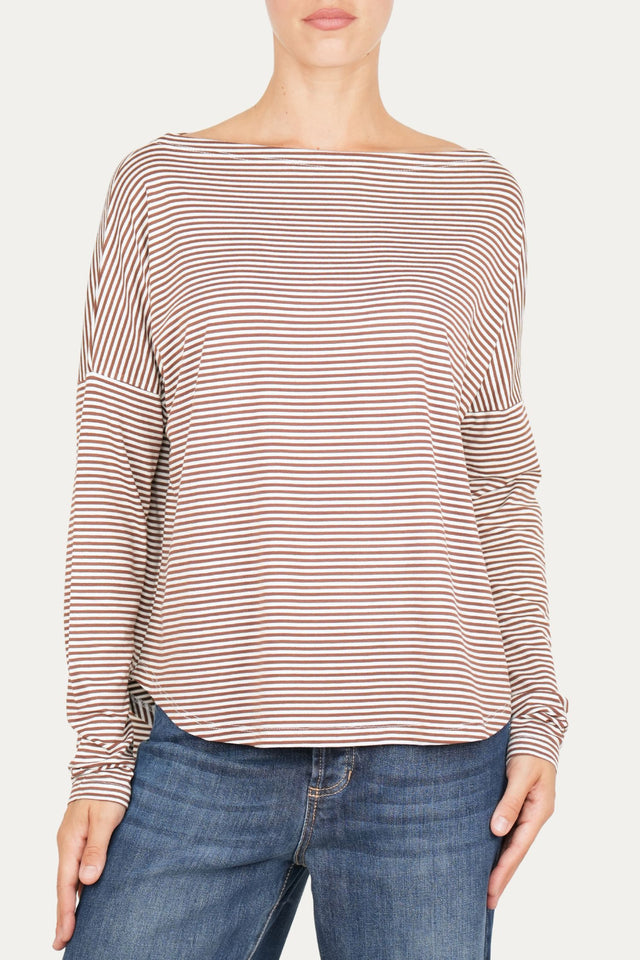 Maglia scollo barca spalla scesa righe Kansas - Moka