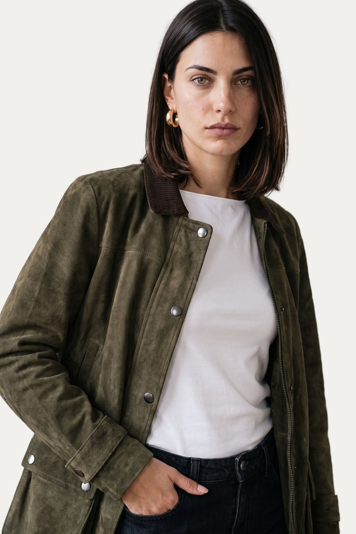 Giacca in camoscio con zip - Militare