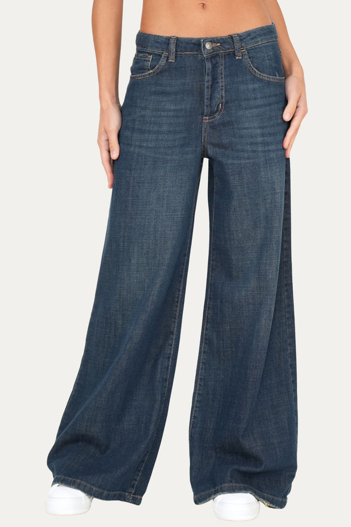 Jeans palazzo DEA tessuto slegato Soft - Sporcato al Thè