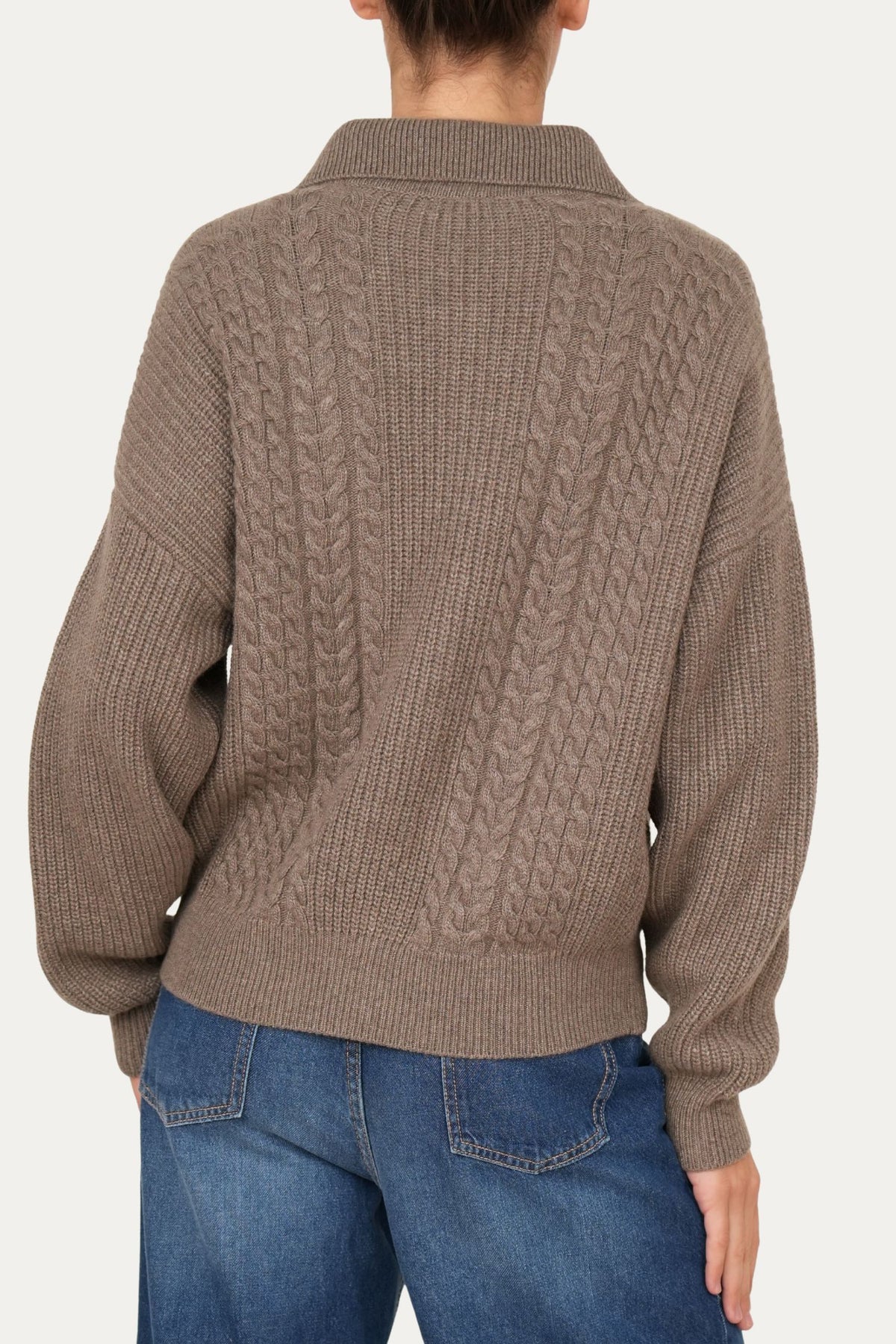 Maglia POLO con bottoni ricamata misto cashmere - Noce