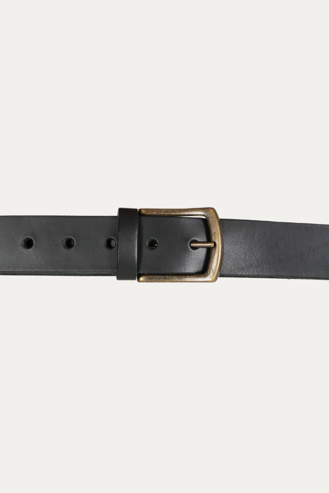 Cintura in pelle regolabile con fibbia ottone vecchio - Nero