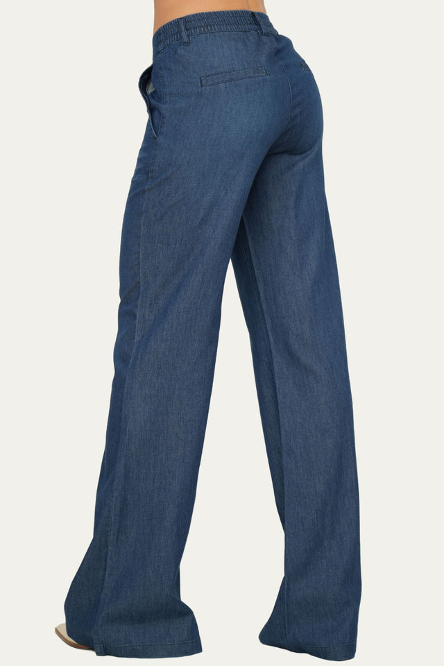 Pantalone palazzo LIA in chambray - Lavaggio Scuro