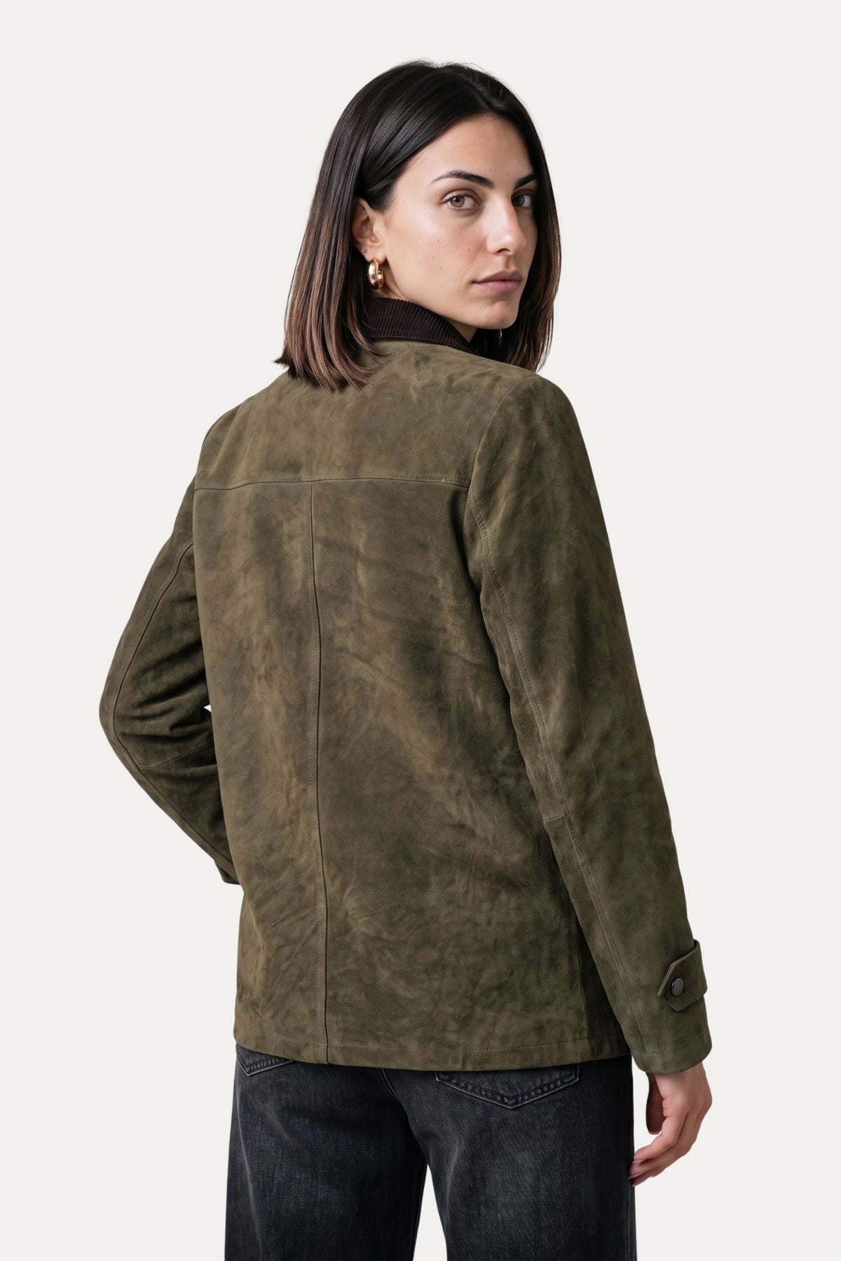Giacca in camoscio con zip - Militare