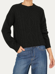 Maglione TRECCE e ROMBI misto cashmere - Nero