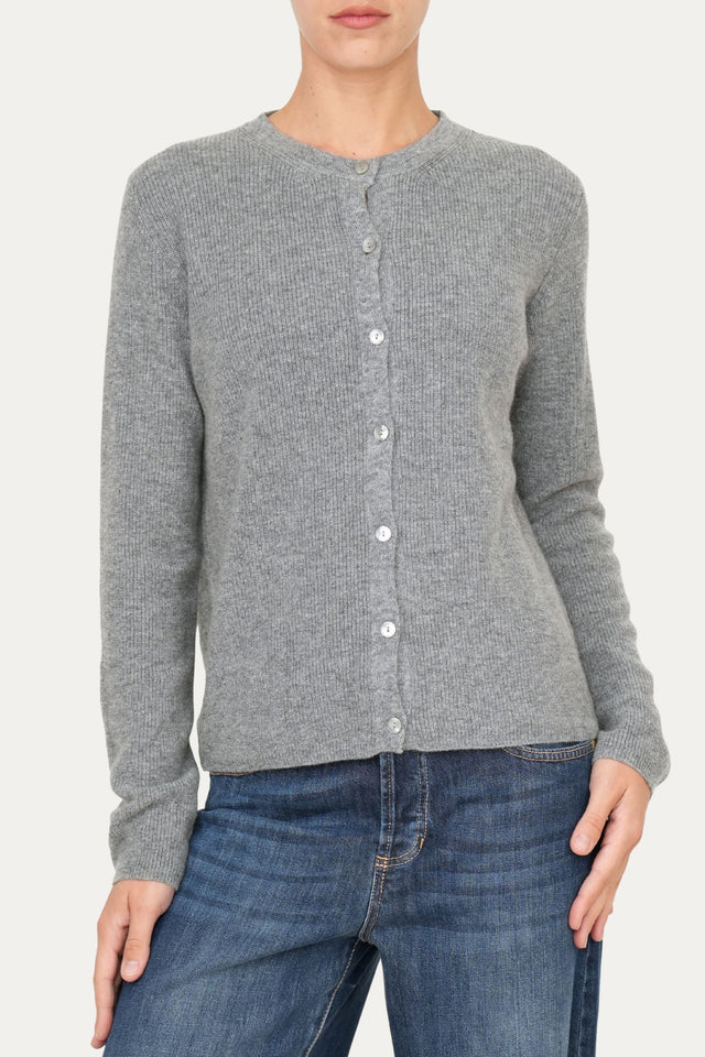 Cardigan manica lunga con bottoni misto cashmere - Grigio