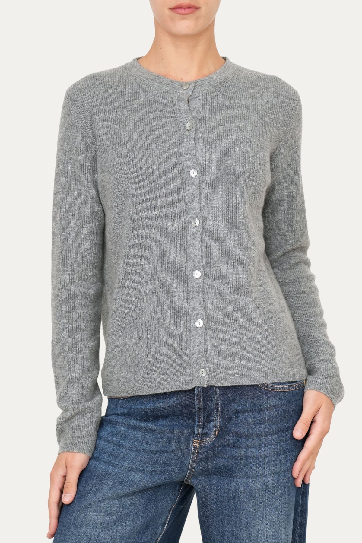 Cardigan manica lunga con bottoni misto cashmere - Grigio