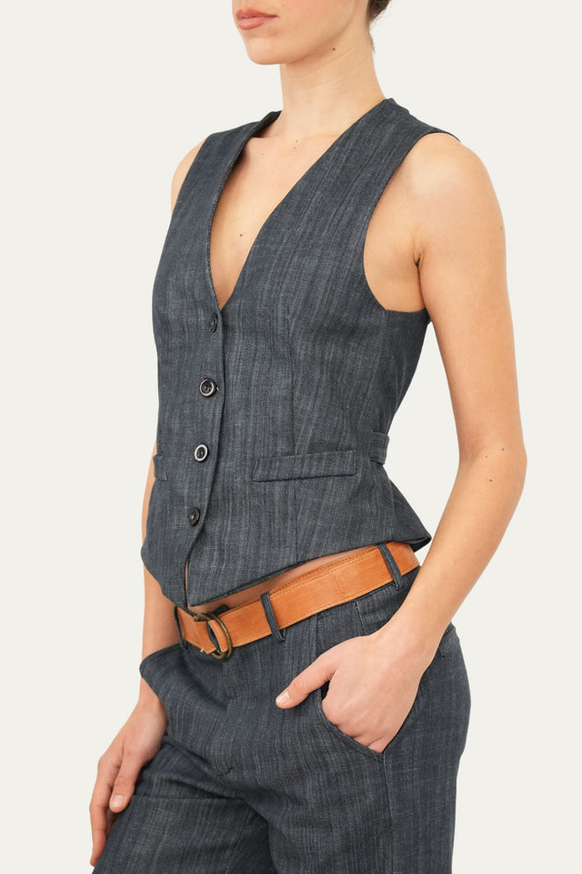 Gilet con bottoni - Denim Blu
