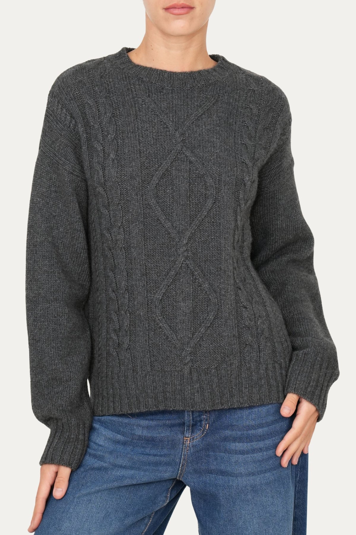 Maglione TRECCE e ROMBI misto cashmere - Antracite