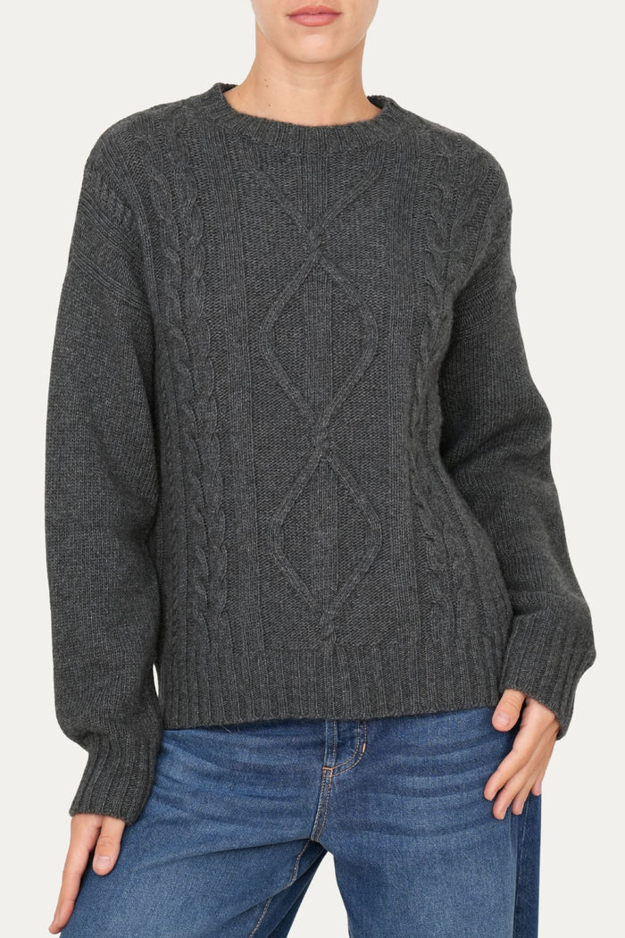 Maglione TRECCE e ROMBI misto cashmere - Antracite