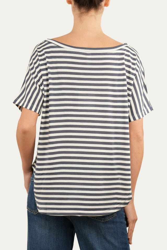 Maglia scollo a barca in cotone maniche corte a righe Florida - Jeans