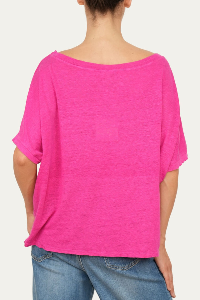Maglia scollo a barca spalla scesa in Lino - Fucsia