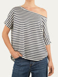 Maglia scollo a barca in cotone maniche corte a righe Florida - Jeans