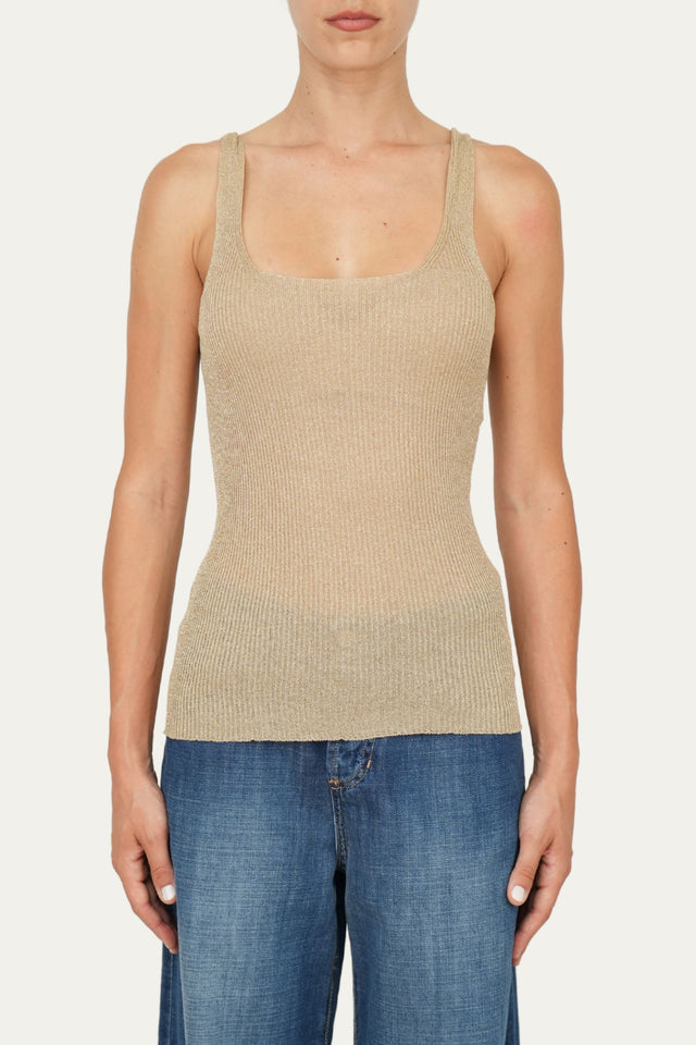 Top in lurex con scollatura quadrata - Oro