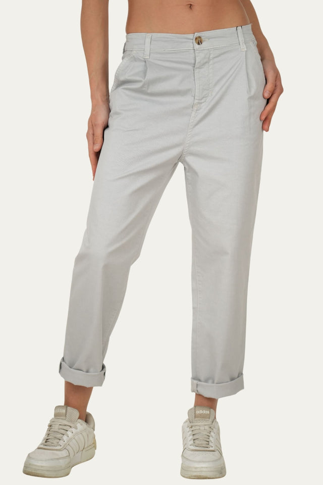 Pantalone boyfriend SALLY cotone Light - Grigio Pastello