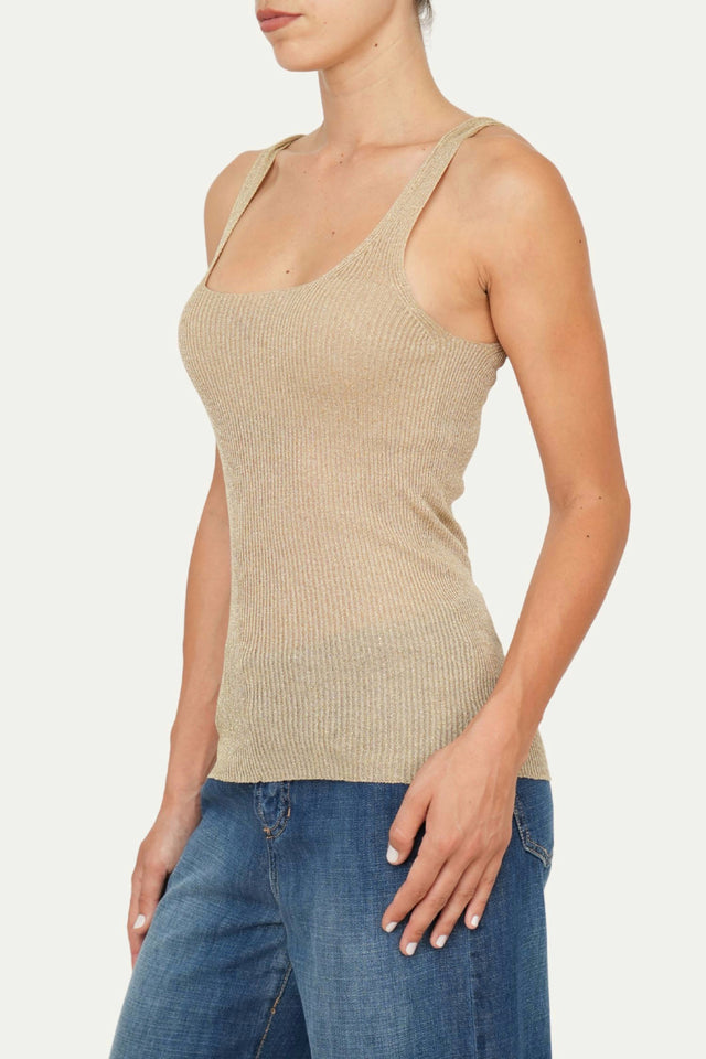 Top in lurex con scollatura quadrata - Oro