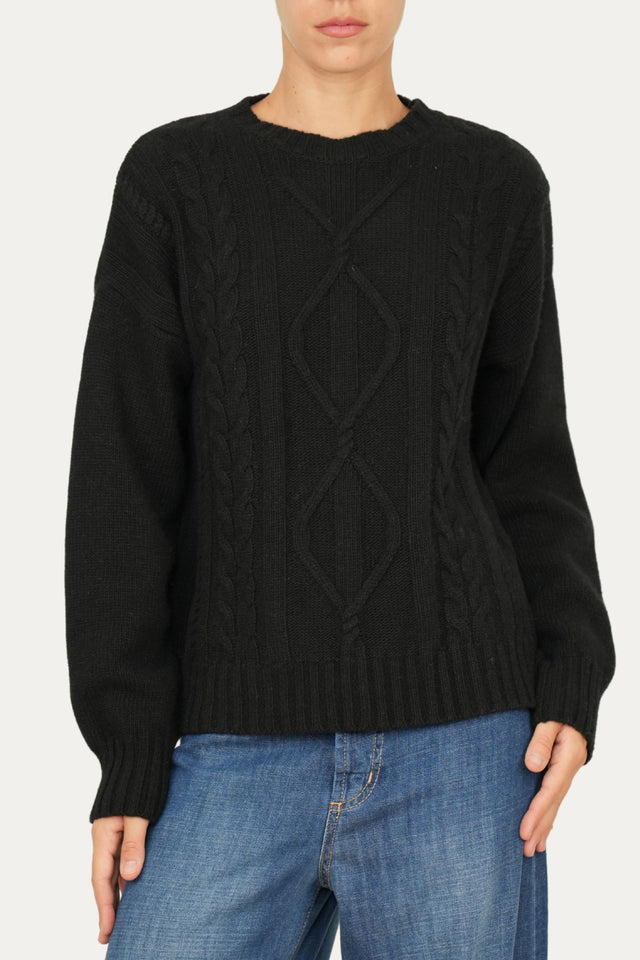 Maglione TRECCE e ROMBI misto cashmere - Nero