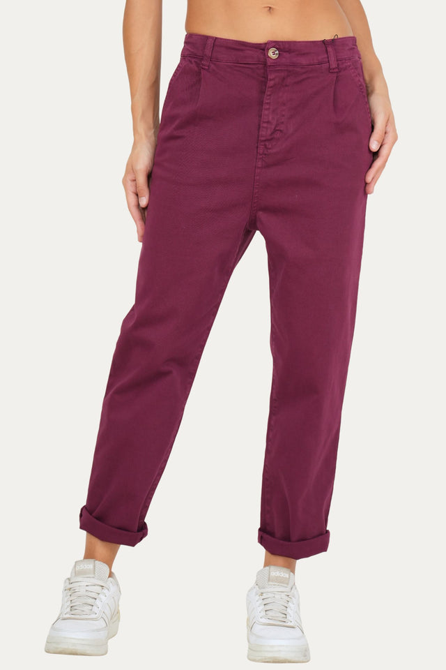 Pantalone boyfriend SALLY cotone gabardina - Vino