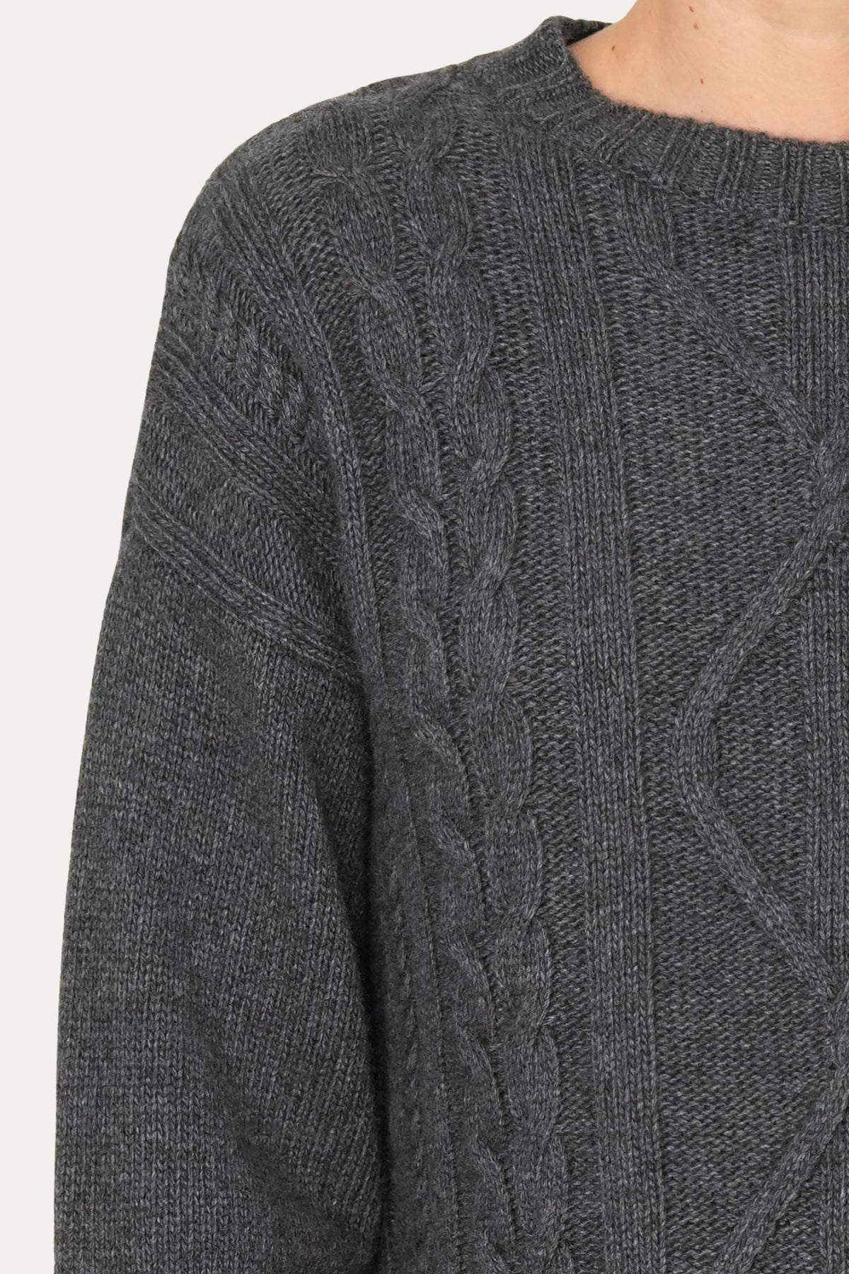 Maglione TRECCE e ROMBI misto cashmere - Antracite