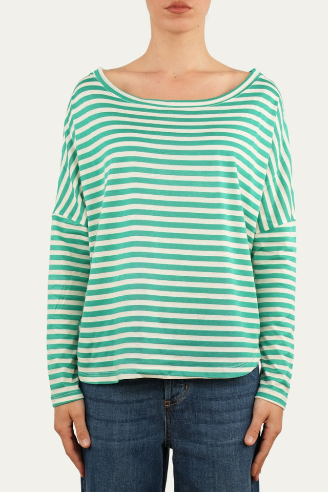 Maglia scollo a barca in cotone a righe Florida - Smeraldo