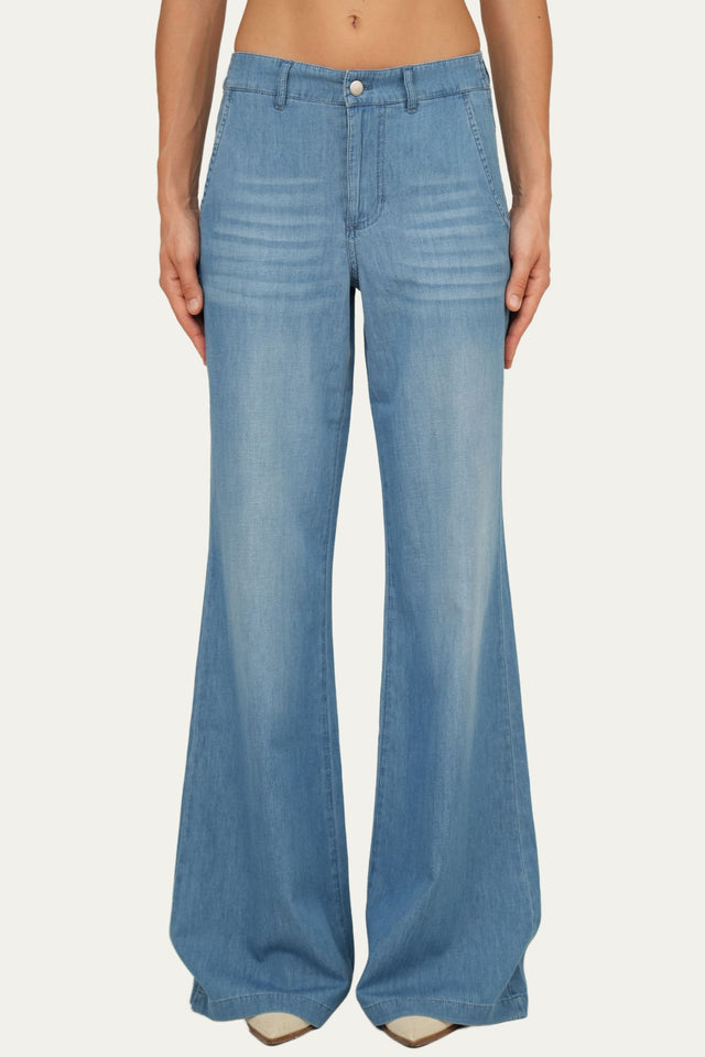 Pantalone palazzo LIA in chambray - Lavaggio Medio