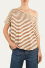 Maglia scollo a barca in cotone maniche corte a righe Florida - Tabacco