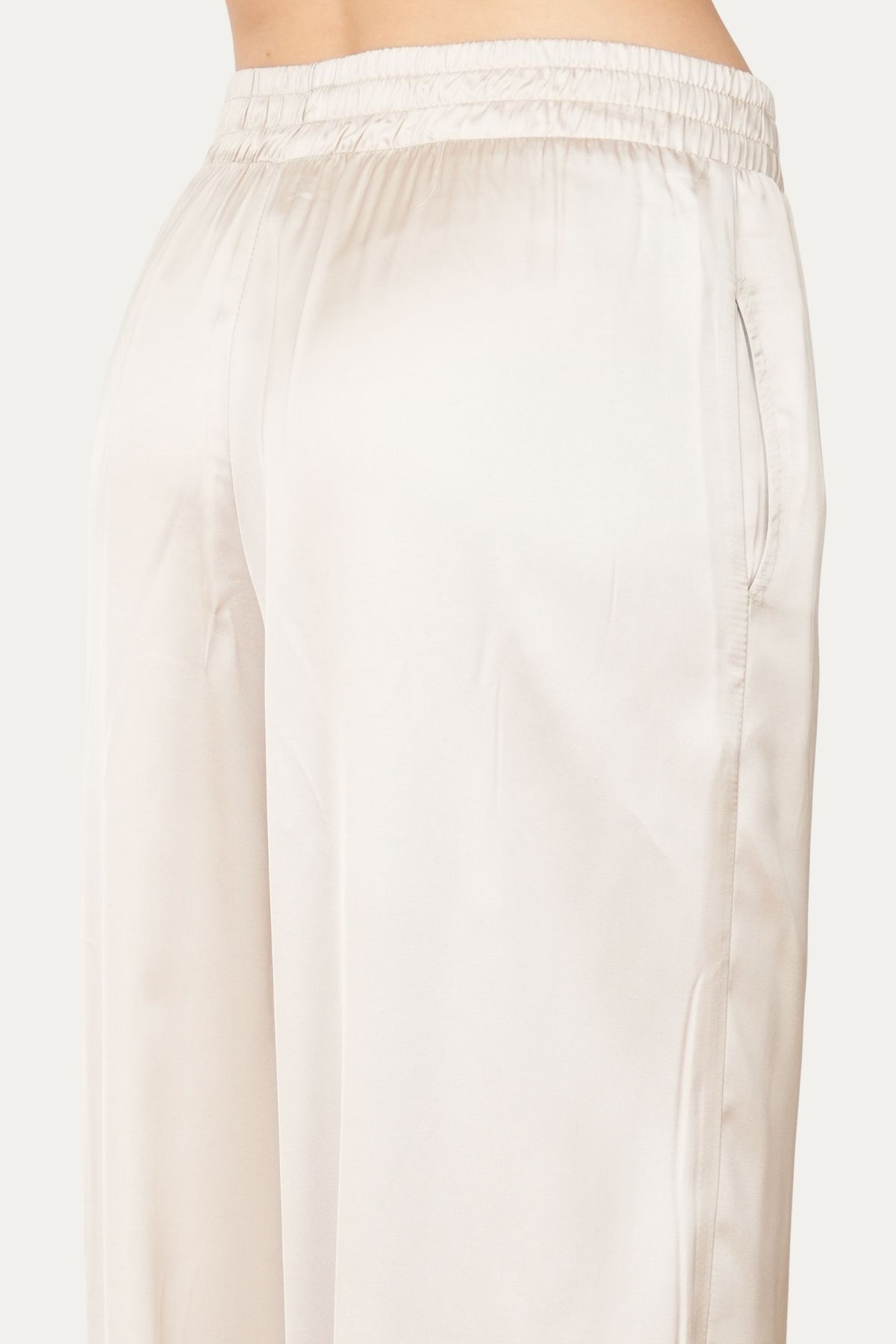 Pantalone palazzo con elastico in raso di viscosa - Champagne