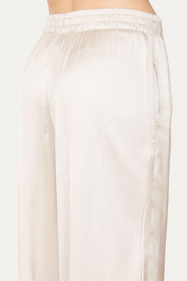 Pantalone palazzo con elastico in raso di viscosa - Champagne