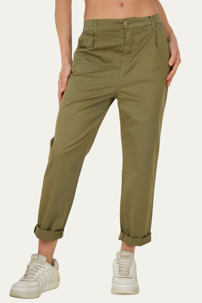 Pantalone boyfriend SALLY cotone Light - Militare
