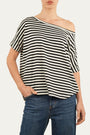 Maglia scollo a barca in cotone maniche corte a righe Florida - Nero
