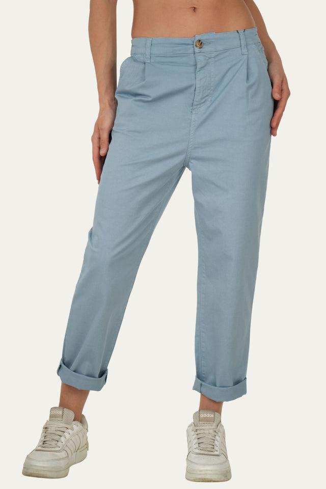 Pantalone boyfriend SALLY cotone Light - Celeste Fumè