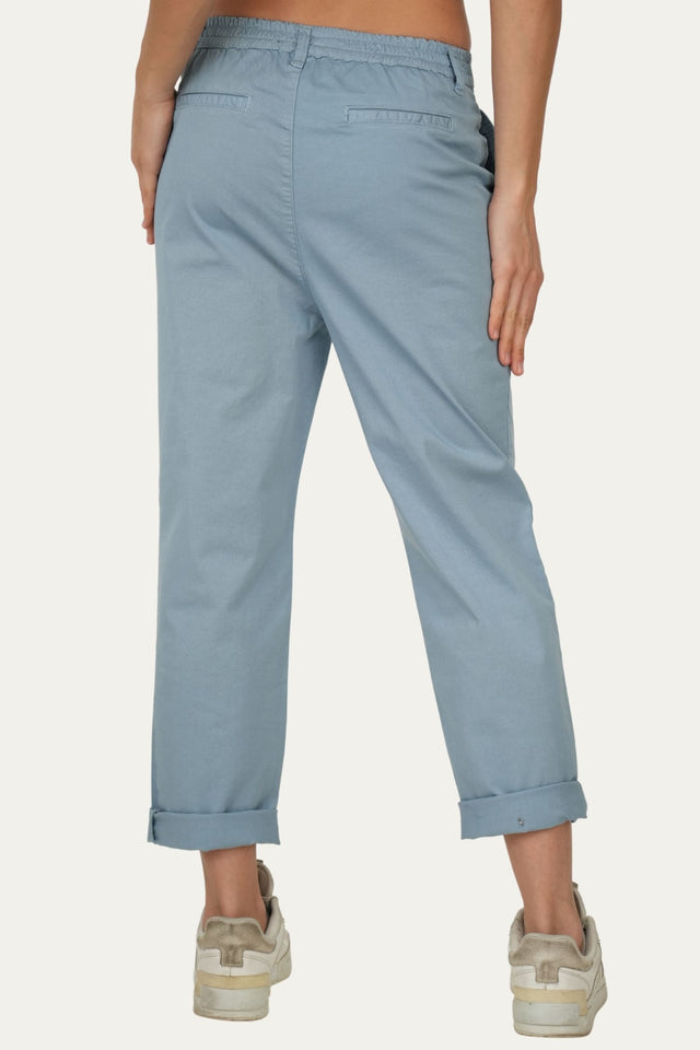 Pantalone boyfriend SALLY cotone Light - Celeste Fumè